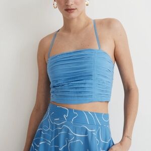 Madewell Poplin crop cinched tube top Blue Crincked